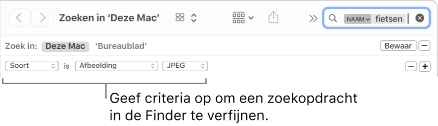 Een Finder-venster met velden voor het opgeven van zoekcriteria.