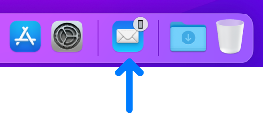 Het Handoff-symbool van een app van de iPhone in het Dock.