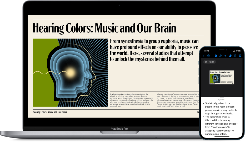 En iMac med en Keynote-presentasjon som spilles av – en bruker som bruker AirPlay til å strømme den fra en iPhone.