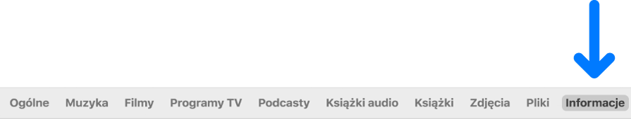 Pasek przycisków z zaznaczonym przyciskiem Informacje.