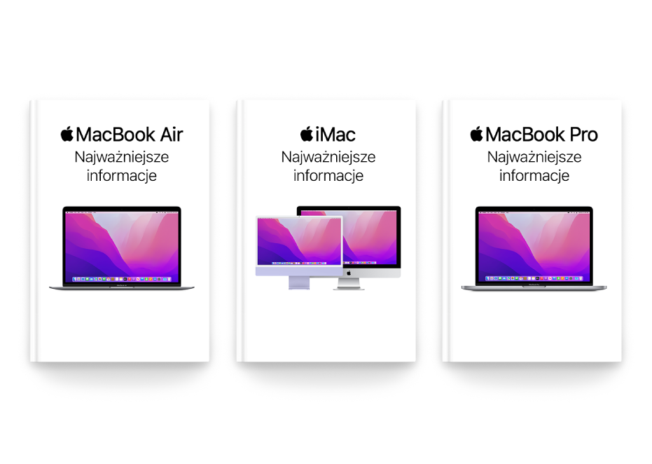 Aplikacja Książki wyświetlająca kilka podręczników „Mac — najważniejsze informacje”.