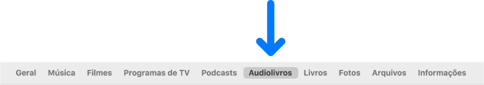 Barra de botões mostrando a seleção Audiolivros.