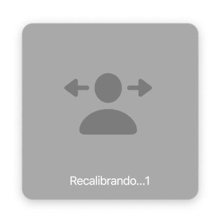 A contagem regressiva na tela para a recalibração do cursor de cabeça, mostrando “Recalibrando…1.”