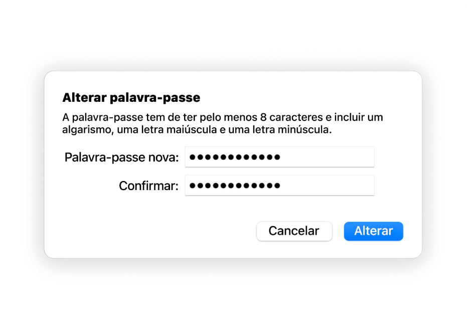 A janela “Alterar palavra-passe”.