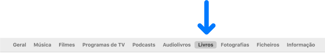 A barra de botões a mostrar Livros selecionados.