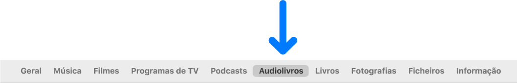 A barra de botões a mostrar Audiolivros selecionados.