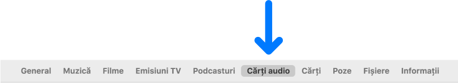 Bara de butoane cu butonul Cărți audio selectat.