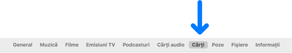 Bara de butoane cu butonul Cărți selectat.