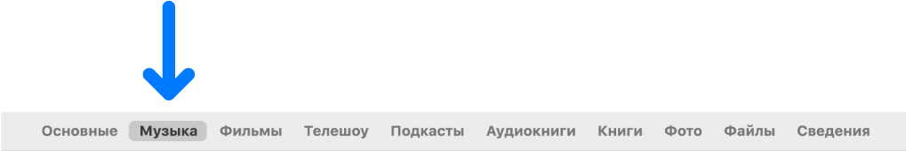 Панель кнопок с выбранной кнопкой «Музыка».