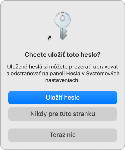 Dialógové okno s výzvou, či chcete uložiť heslo pre danú webovú stránku.