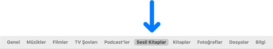 Sesli Kitaplar’ı seçili olarak gösteren düğme çubuğu.