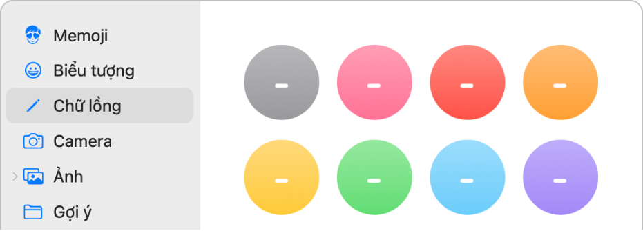 Hộp thoại hình ảnh ID Apple với Ảnh lồng được chọn trong thanh bên và các nền chữ lồng được hiển thị ở bên phải.