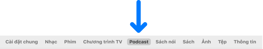 Thanh nút đăng hiển thị Podcast được chọn.