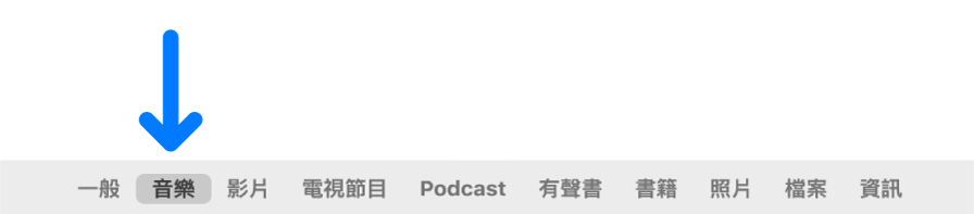 按鈕列顯示「音樂」已選取。