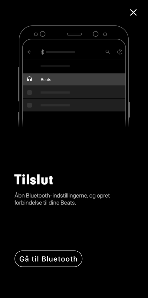 Skærmen Tilslut med knappen Gå til Bluetooth