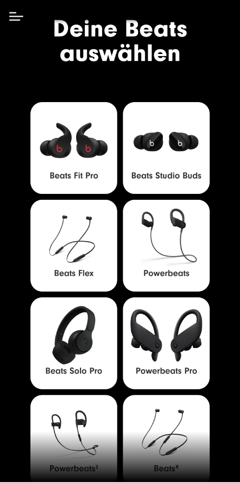 Bildschirm „Deine Beats auswählen“ mit unterstützten Geräten