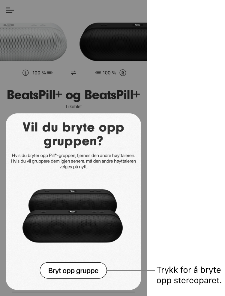 Beats-appen viser kortet «Bryt opp gruppe»