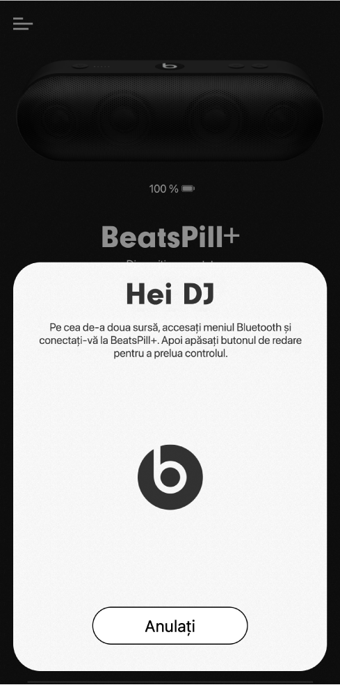 Aplicația Beats în modul DJ așteptând conectarea celui de-al doilea dispozitiv