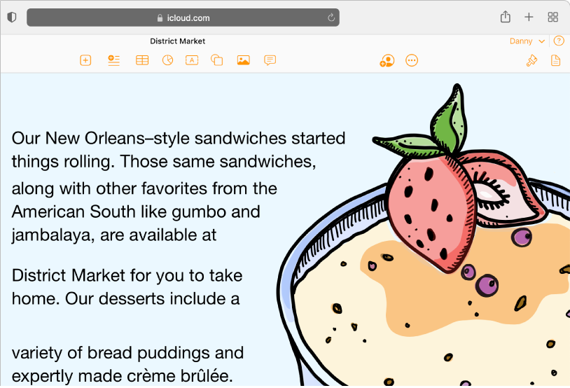 Una imagen de un plato de postre en un documento, con texto que fluye alrededor de la curva de la imagen.