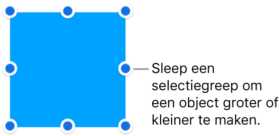 Een object met blauwe stippen op de rand om de grootte van het object aan te passen.