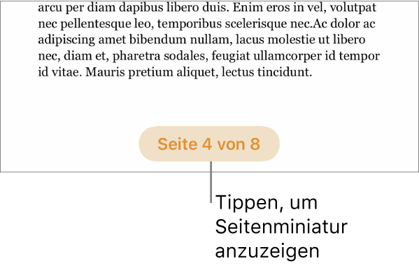 Ein geöffnetes Dokument mit der Taste für die Seitenzahl unten in der Mitte des Bildschirms