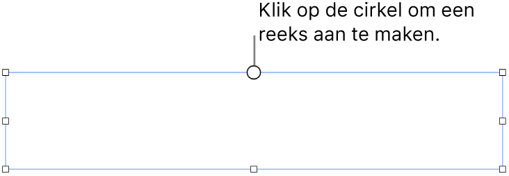 Een leeg tekstvak met een witte cirkel bovenaan en selectiegrepen voor het wijzigen van de grootte onderaan en op de hoeken en randen.
