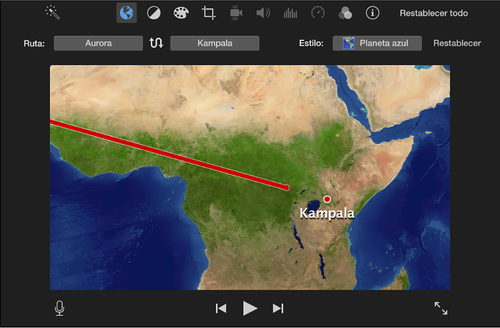 Mapa de viaje animado en el visor