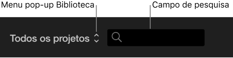 Menu pop-up Biblioteca e o campo de pesquisa