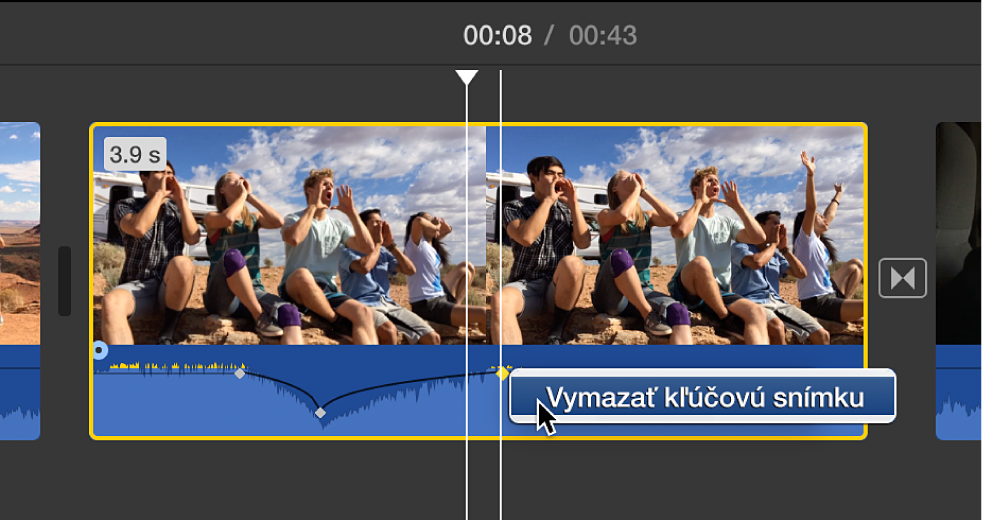 Vymazanie kľúčovej snímky pre audio na časovej osi