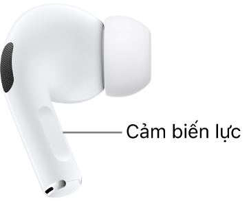 Vị trí của cảm biến lực trên AirPods Pro (thế hệ 1), nằm dọc theo thân của mỗi tai nghe AirPods.