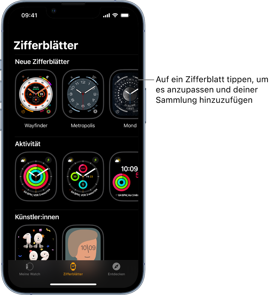 Durchsuchen der Zifferblattgalerie auf der Apple Watch Ultra Apple
