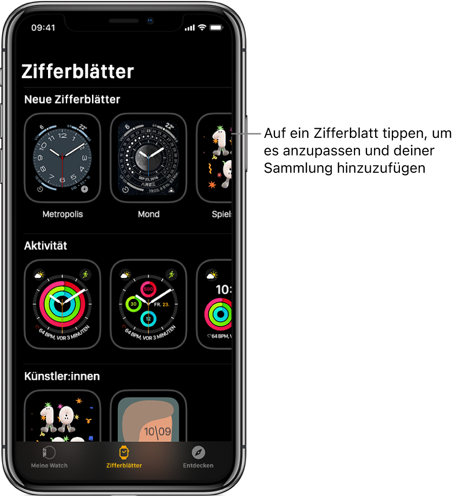 Durchsuchen der Zifferblattgalerie auf der Apple Watch Apple Support (DE)