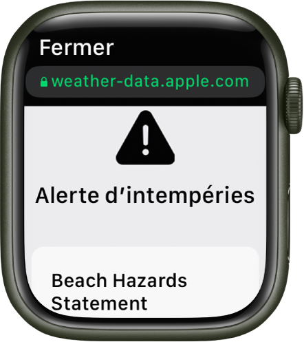 Avertissement vidéo à propos d’un danger sur une plage dans l’app Météo.