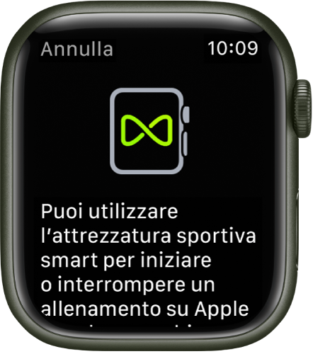 Una schermata di abbinamento che viene visualizzata quando abbini Apple Watch alle attrezzature sportive.