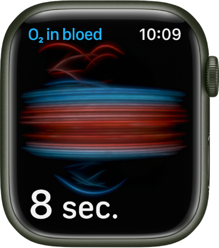 Het scherm 'Saturatie' tijdens een meting, waarbij er vanaf 8 seconden wordt afgeteld.