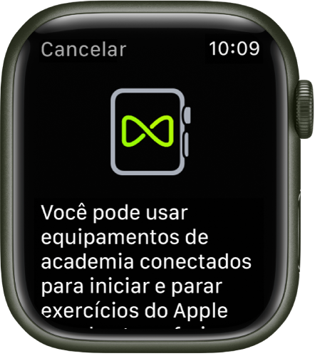 Tela de emparelhamento que aparece ao emparelhar o Apple Watch com um equipamento de academia.