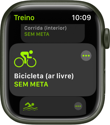 O ecrã Treino com o treino de bicicleta ao ar livre destacado.
