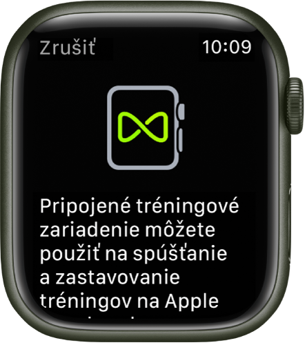 Obrazovka párovania, ktorá sa zobrazí pri párovaní hodiniek Apple Watch s tréningovým zariadením.