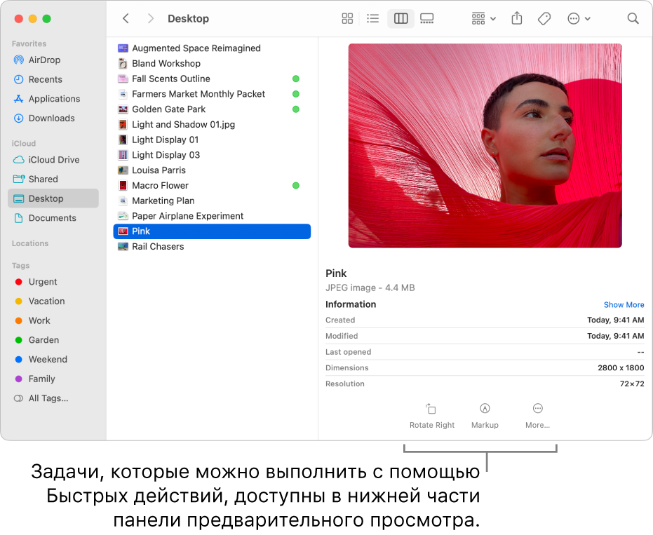 Нижняя часть панели предварительного просмотра с кнопками быстрых действий.