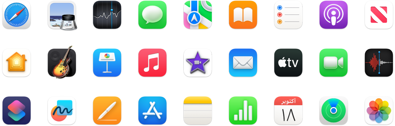 أيقونات للتطبيقات المضمنة في الـ Mac mini.