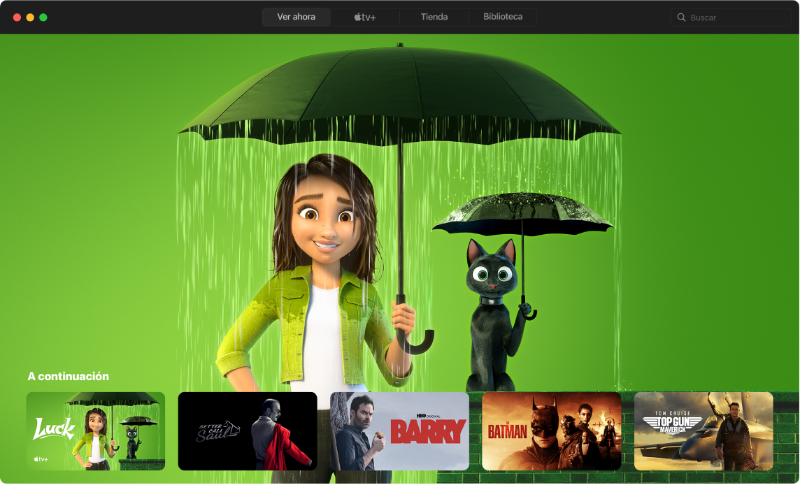 Una ventana de la app Apple TV que muestra la vista “Ver ahora.”