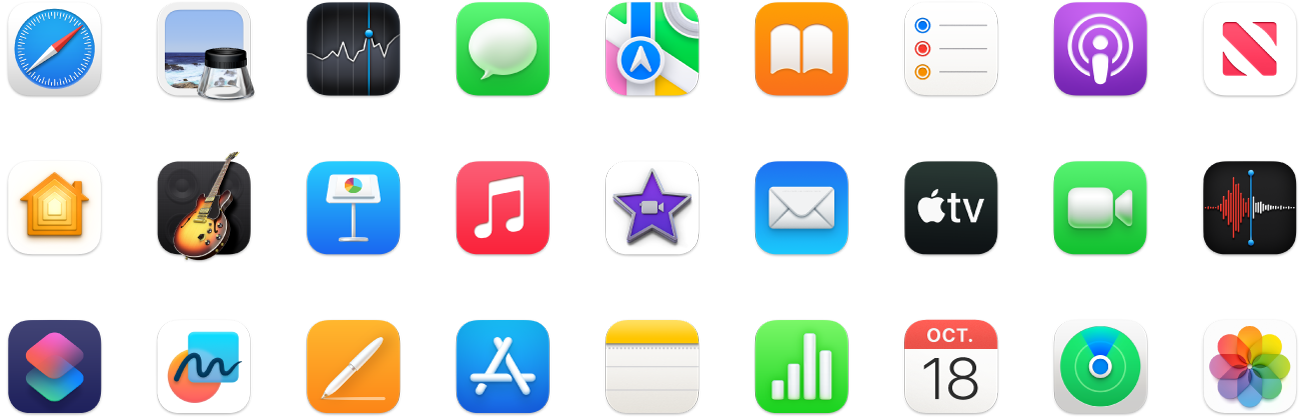Icônes des apps fournies avec votre Mac mini.