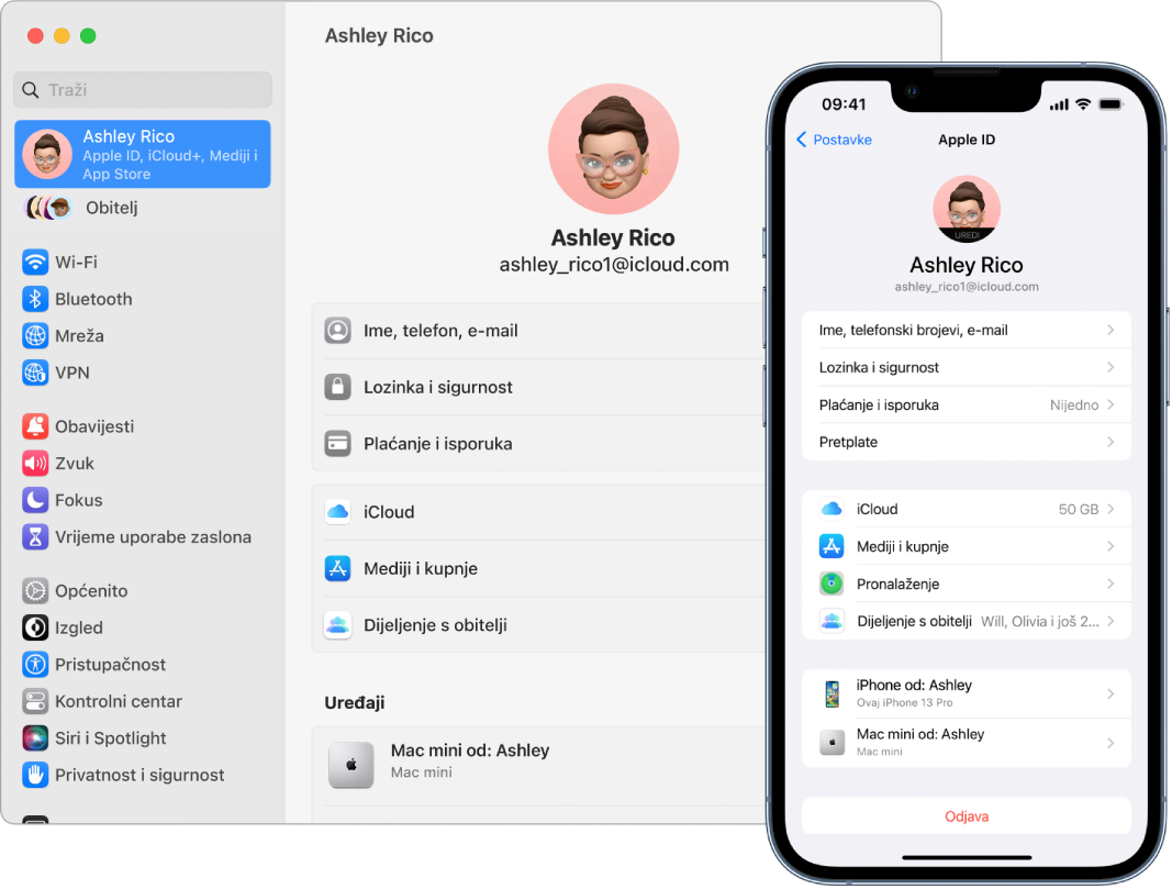 Postavke iClouda na iPhoneu i Macu.