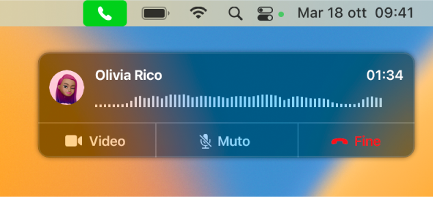 Una schermata di un Mac parziale che mostra la finestra delle notifiche di chiamata.