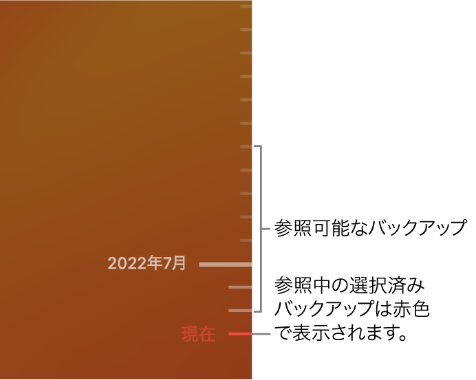 Time Machineのバックアップタイムライン。