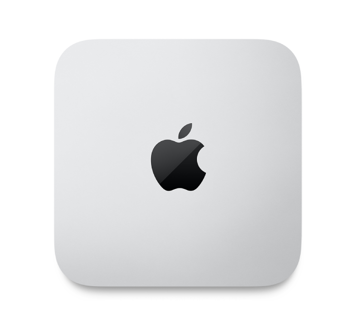 Mac mini компьютерінің жоғарғы көрінісі.