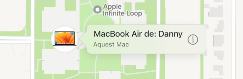 Una vista ampliada de la icona Informació del MacBook Air de l’Adrià.