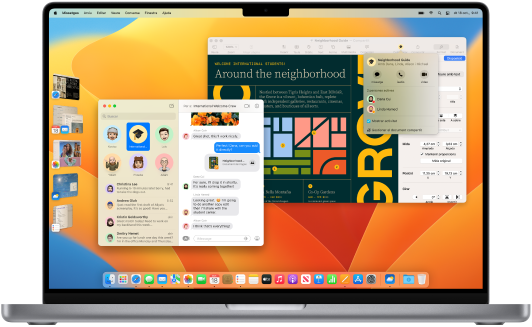 L’escriptori d’un MacBook Pro amb el centre de control i diverses apps obertes.