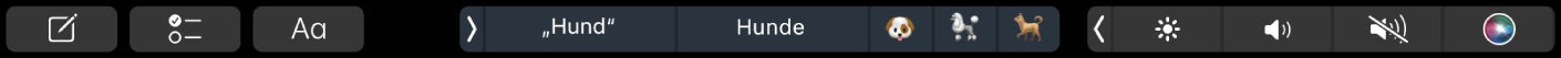 Die Touch Bar mit Tasten zum Verfassen von Text und Schreibvorschlägen.