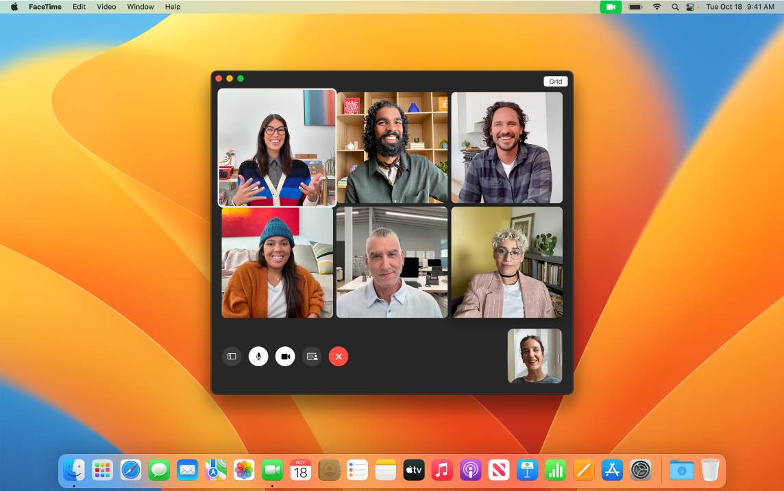 A FaceTime window with a group of invited users.